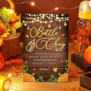 Cool Baby Shower Games Wooden Bottle Chug Sign Fall Pumpkin